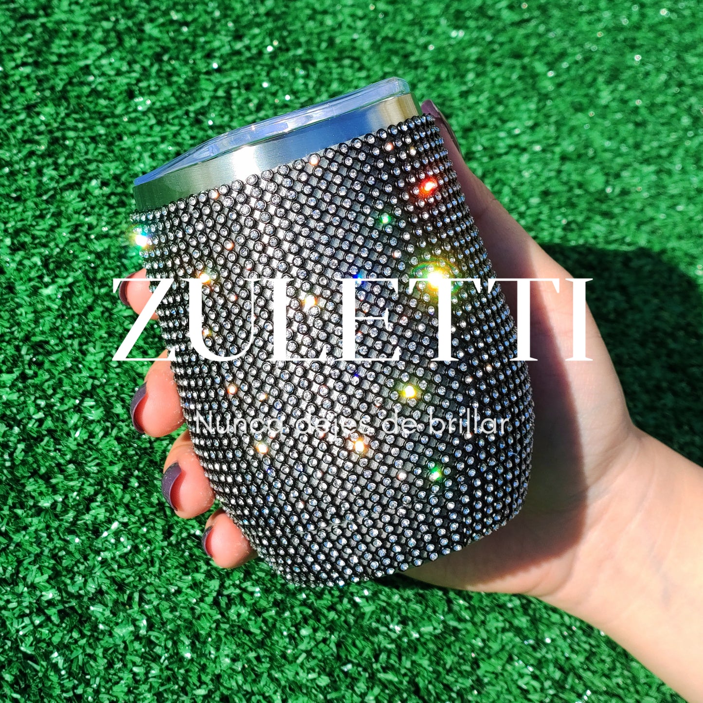 Vaso térmico Zuletti con cristales/ pedrería brillante de 12 oz/355 ml. Color Negro