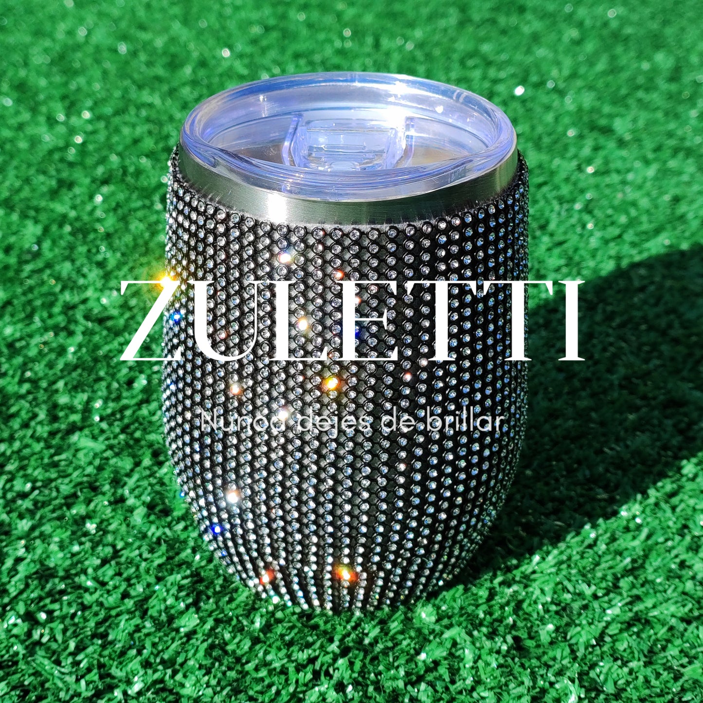 Vaso térmico Zuletti con cristales/ pedrería brillante de 12 oz/355 ml. Color Negro