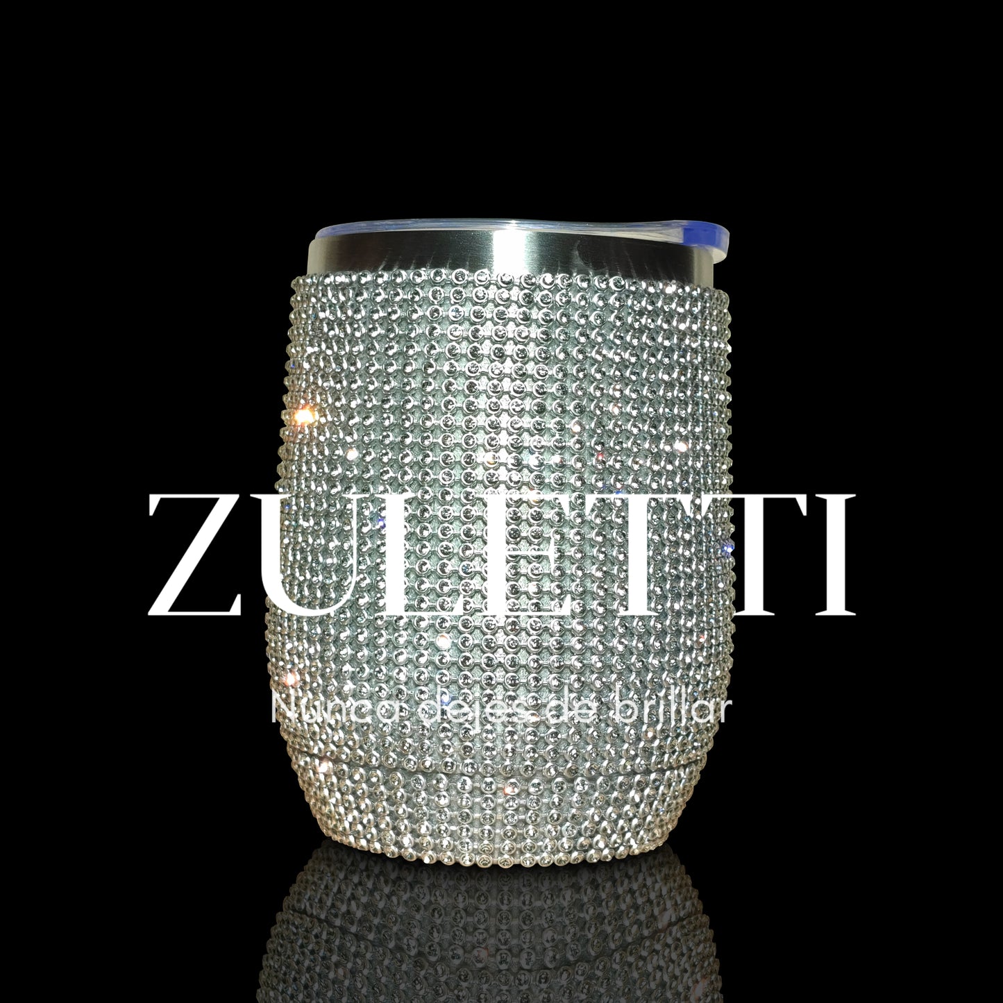 Vaso térmico Zuletti con brillos / cristales / pedrería brillante de 12 oz/355 ml. Color plateado
