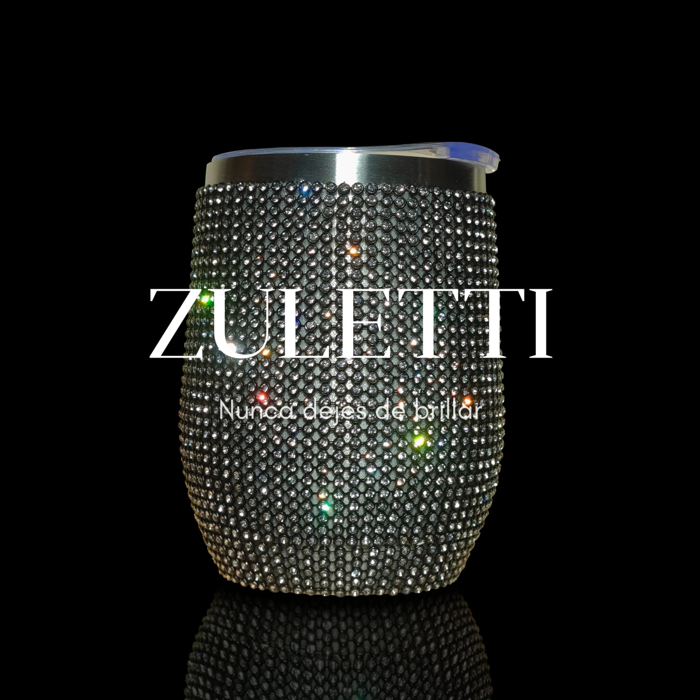 Vaso térmico Zuletti con cristales/ pedrería brillante de 12 oz/355 ml. Color Negro