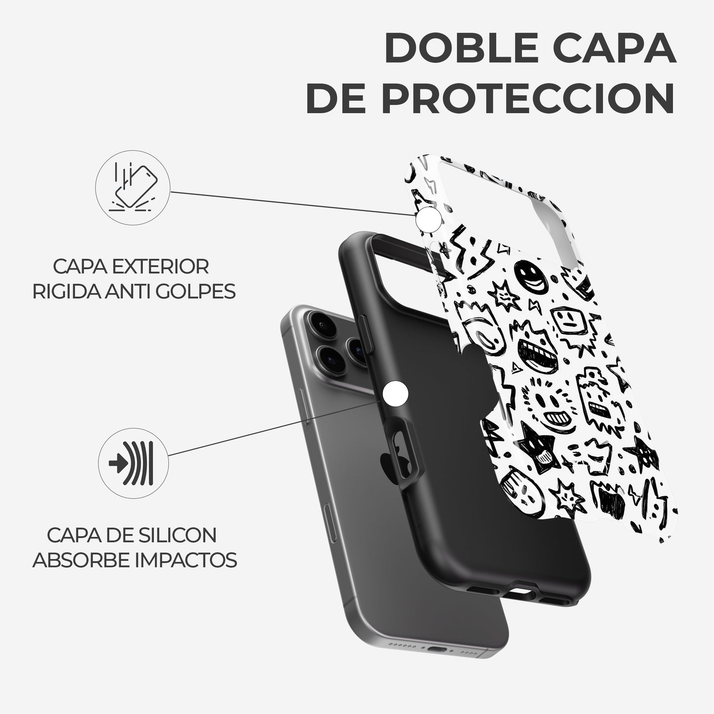 Carcasa Doodle Chaos Funda de Doble Capa de Máxima protección.