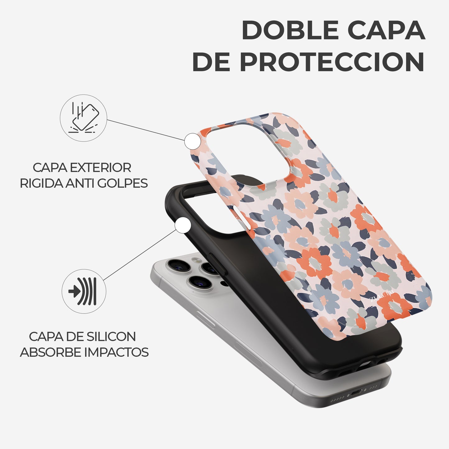 Carcasa Flores Blancas Funda de Doble Capa de Máxima protección