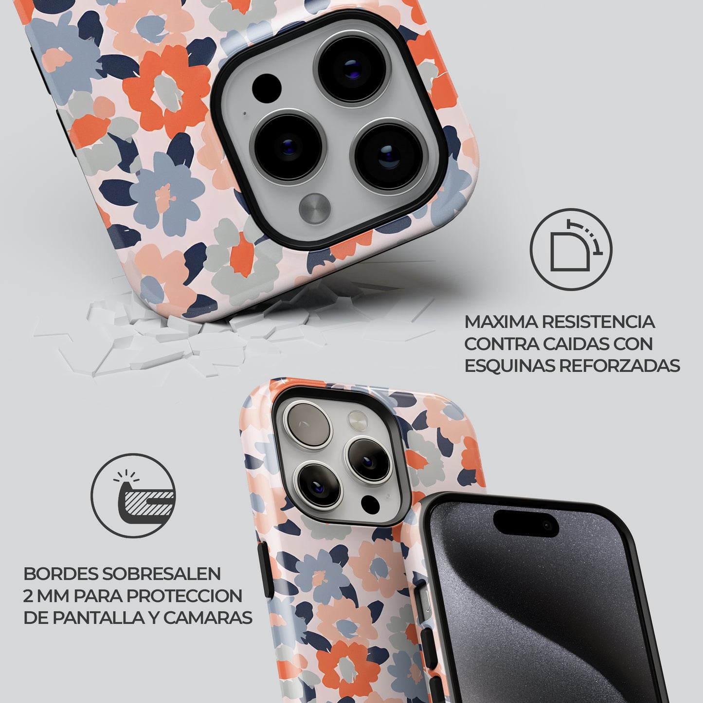 Carcasa Flores Blancas Funda de Doble Capa de Máxima protección