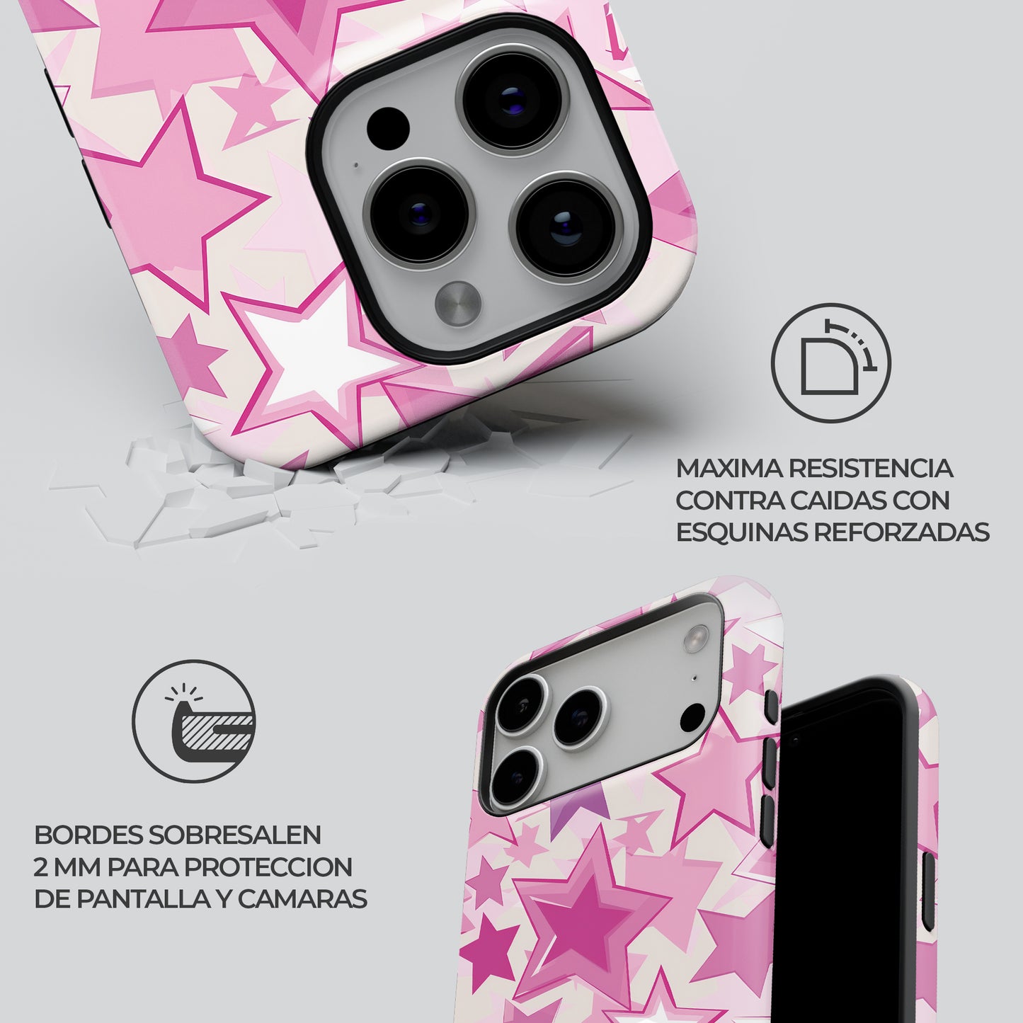 Carcasa Pink Stardust Glow Funda de Doble Capa de Máxima protección