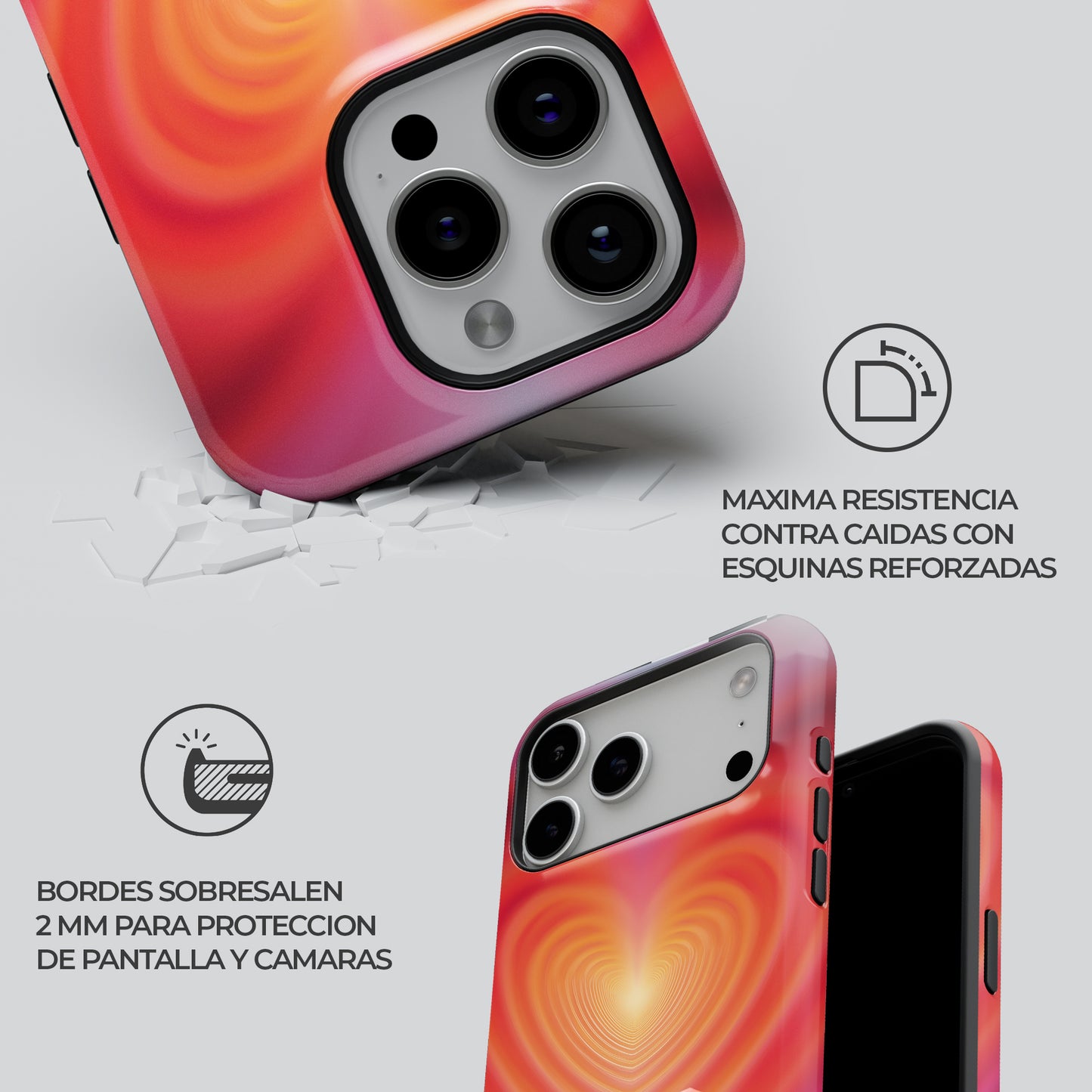 Carcasa Radiant Heart Blaze Funda de Doble Capa de Máxima protección