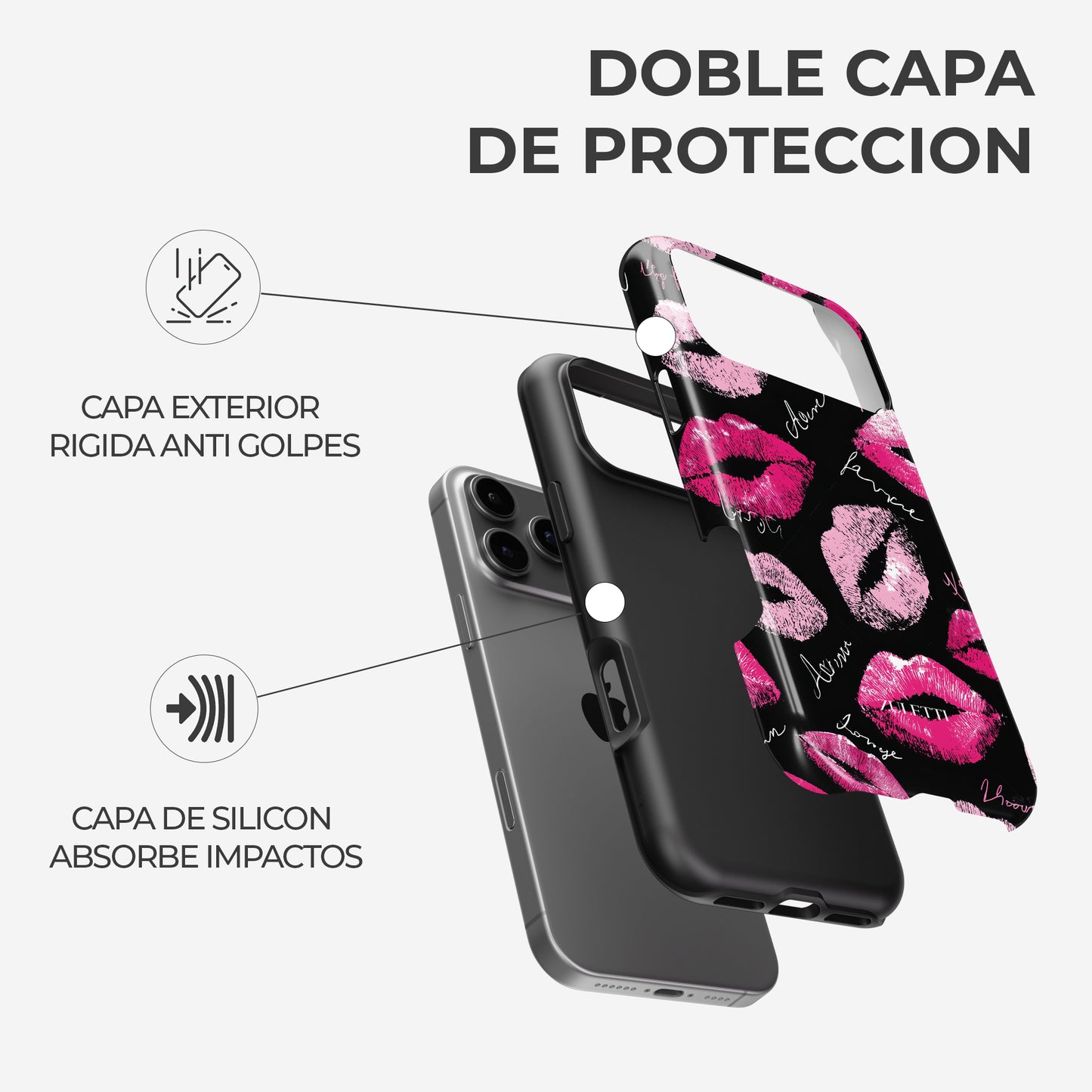 Carcasa Sassy Pink Kisses Funda de Doble Capa de Máxima protección