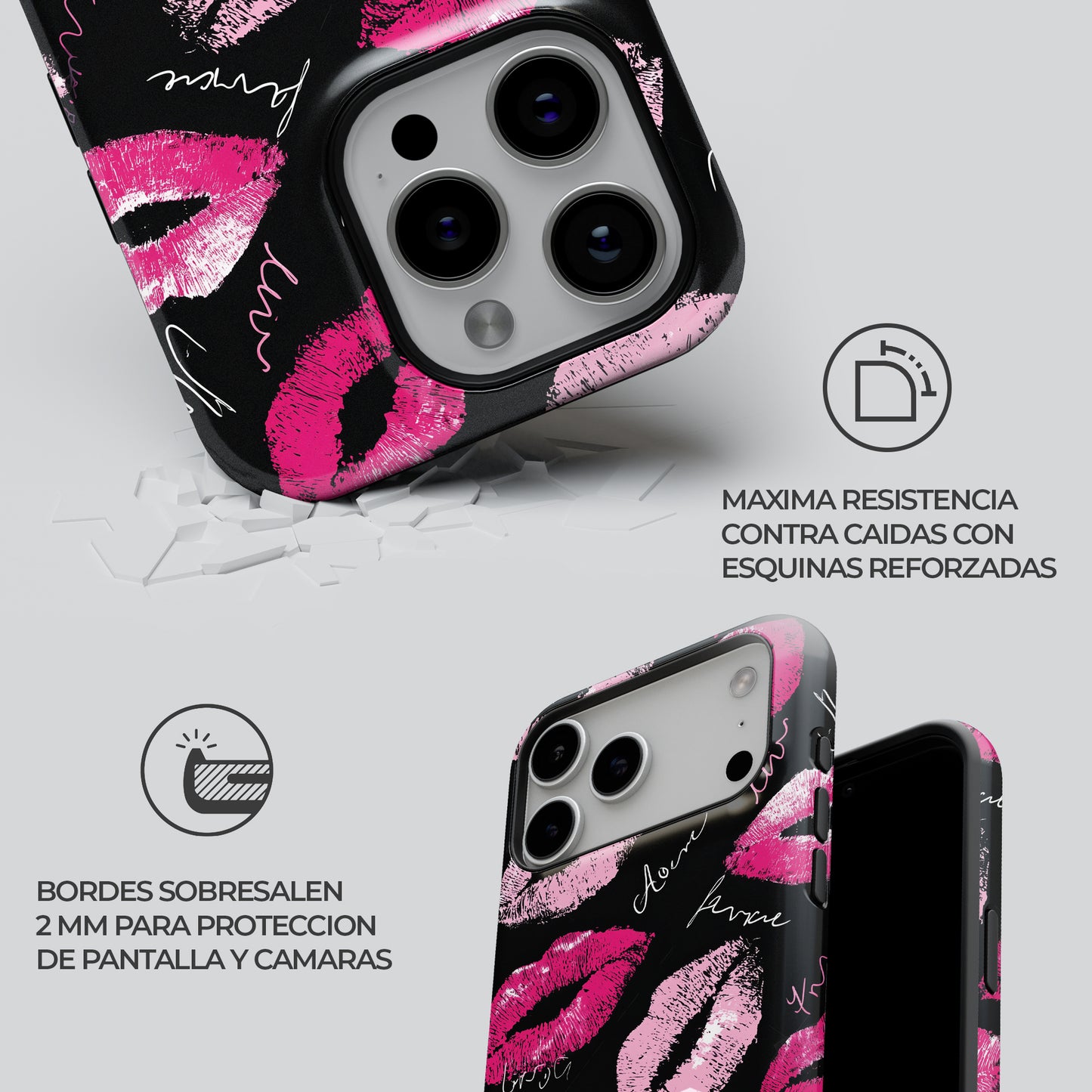 Carcasa Sassy Pink Kisses Funda de Doble Capa de Máxima protección