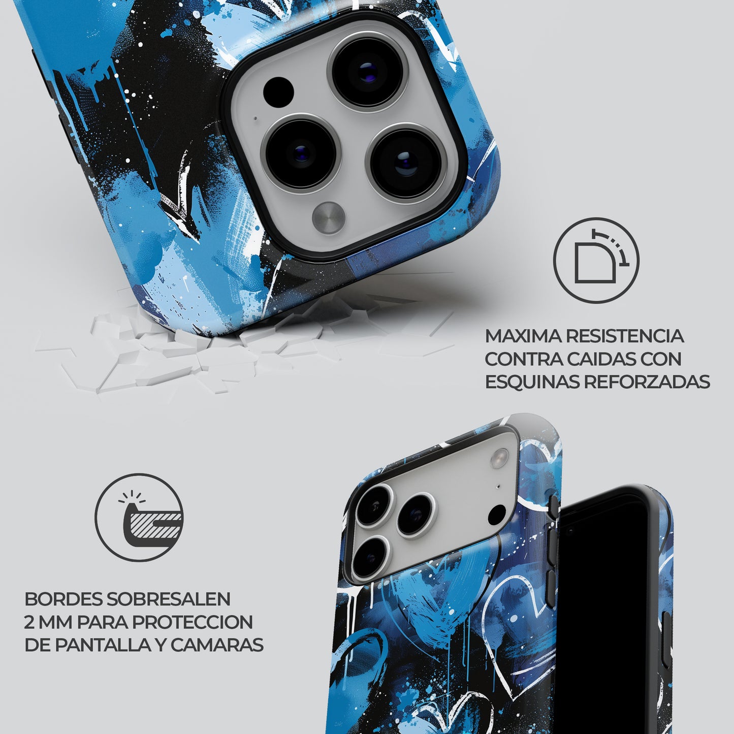 Carcasa Dripping Blue Hearts Funda de Doble Capa de Máxima protección.