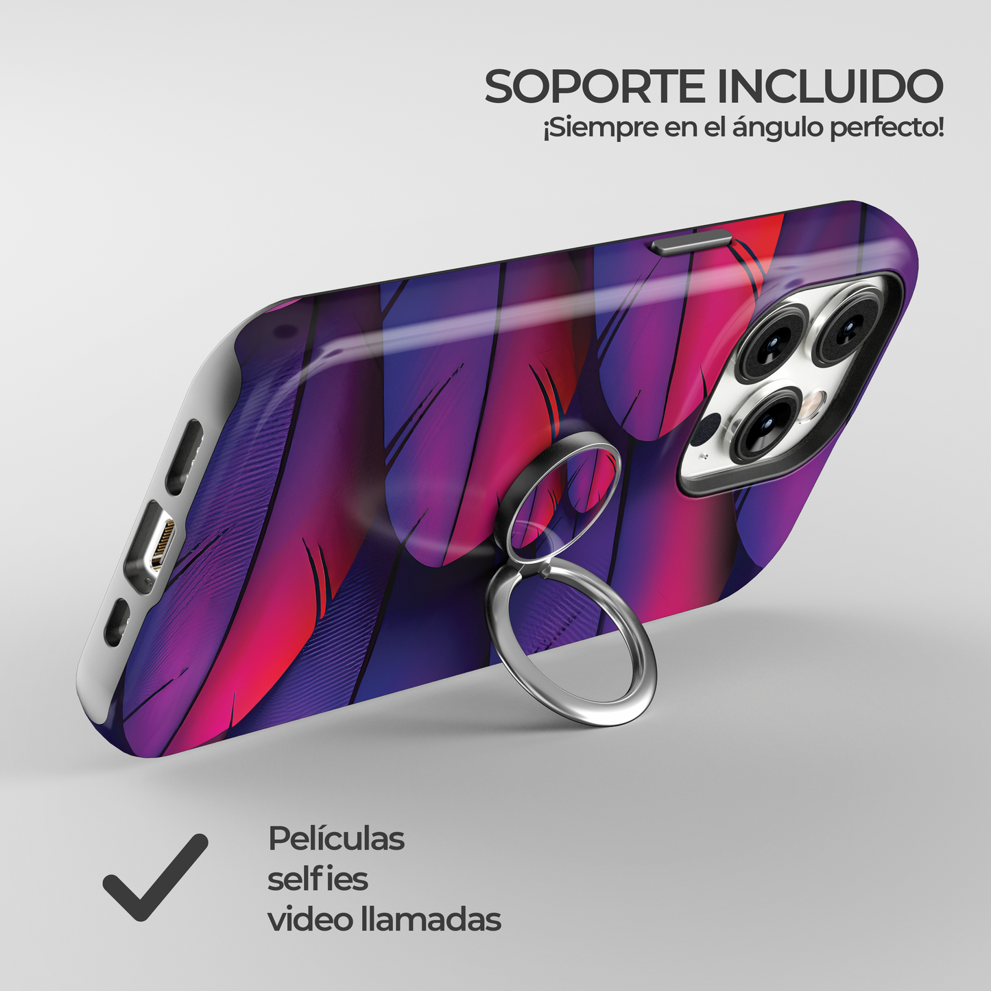 Soporte de anillo para celular Fucsia Pluma Real