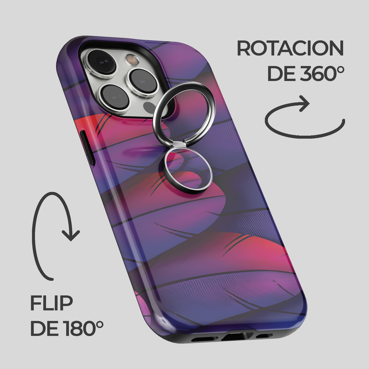 Soporte de anillo para celular Fucsia Pluma Real