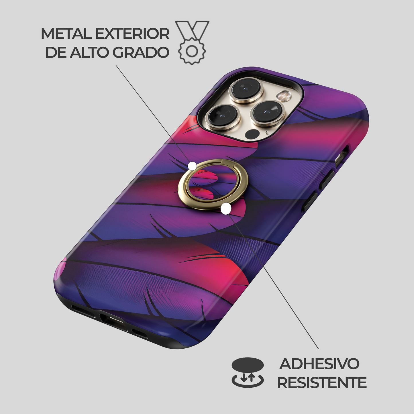 Soporte de anillo para celular Fucsia Pluma Real