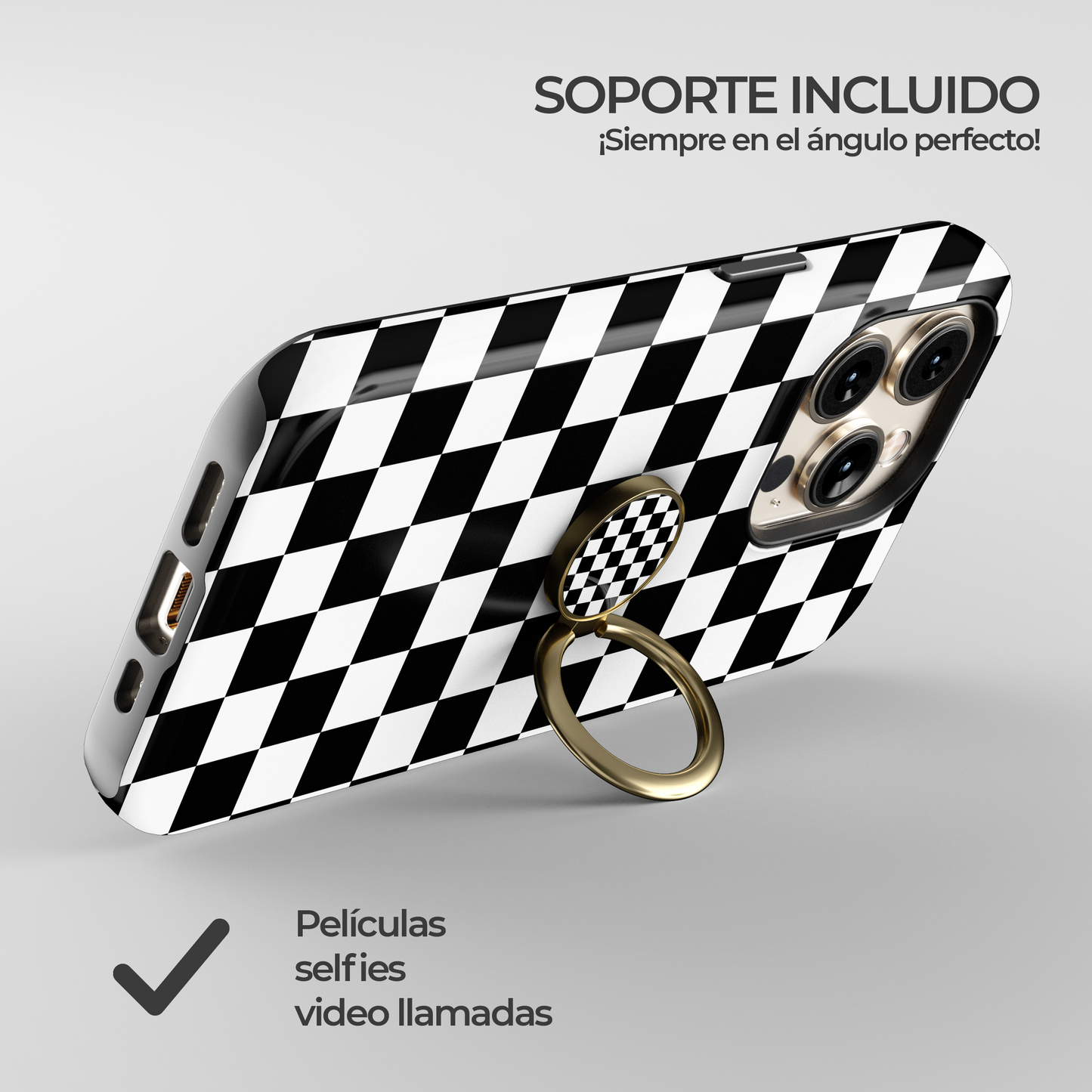 Soporte de anillo para celular Checkerboard Charm