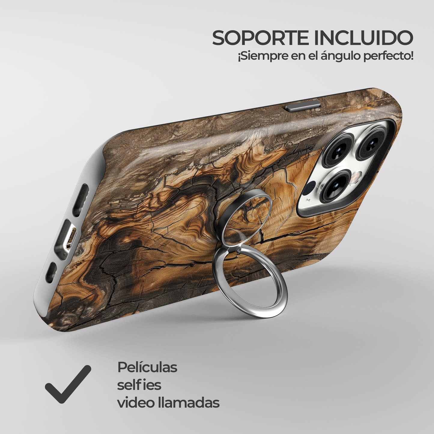 Soporte de anillo para celular Woodcut Elegance