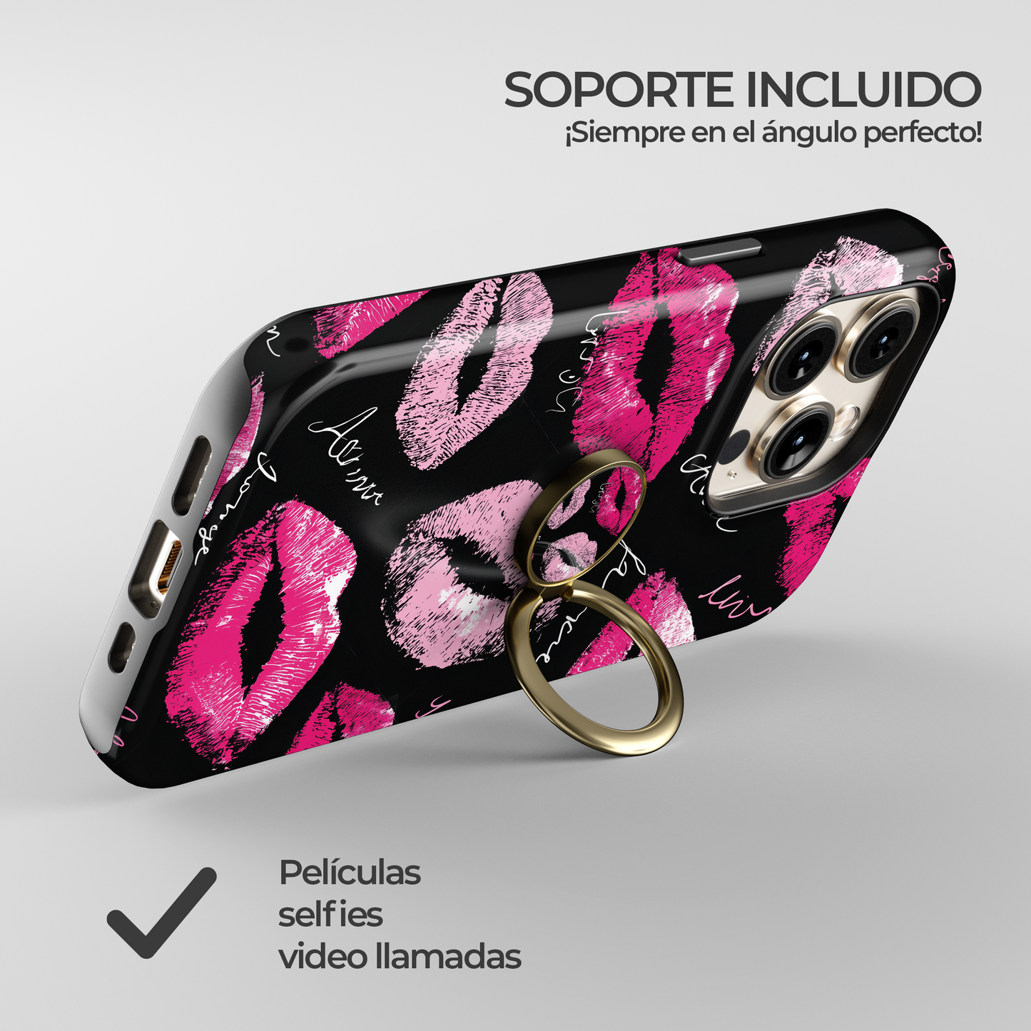 Soporte de anillo para celular Sassy Pink Kisses