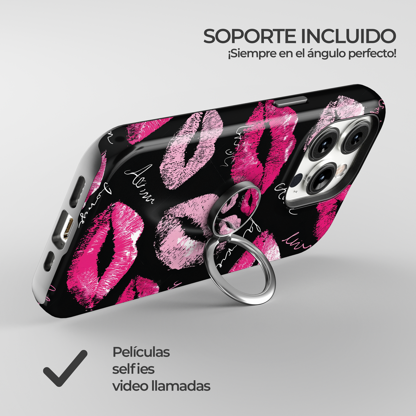 Soporte de anillo para celular Sassy Pink Kisses