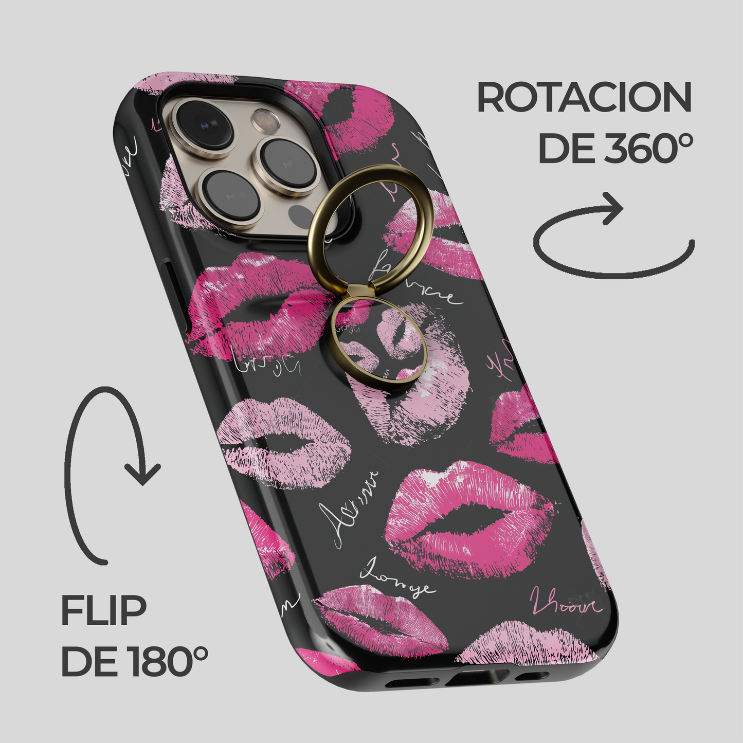Soporte de anillo para celular Sassy Pink Kisses