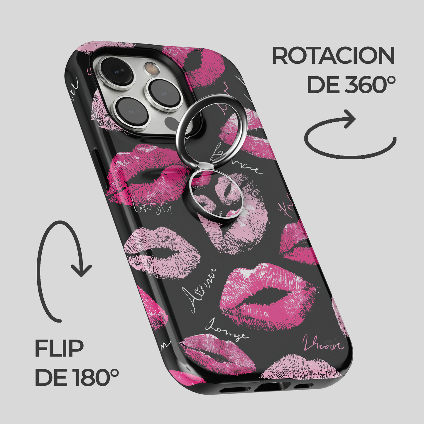 Soporte de anillo para celular Sassy Pink Kisses