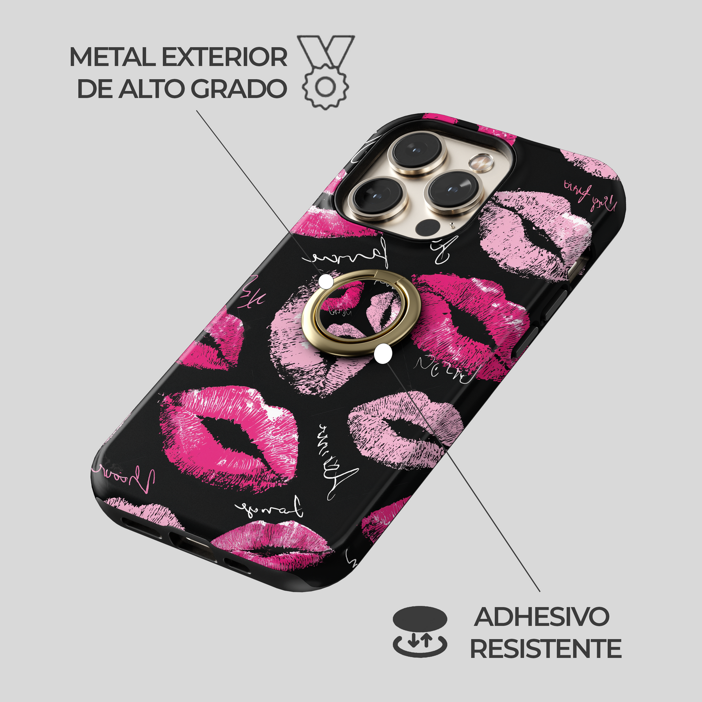 Soporte de anillo para celular Sassy Pink Kisses