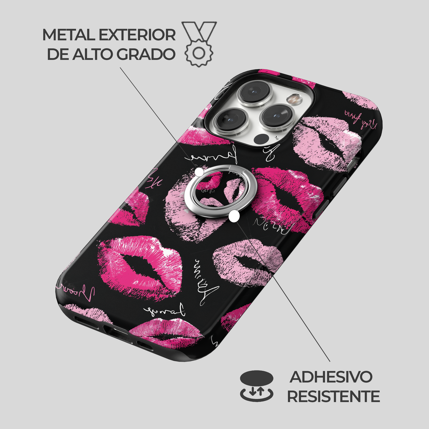 Soporte de anillo para celular Sassy Pink Kisses