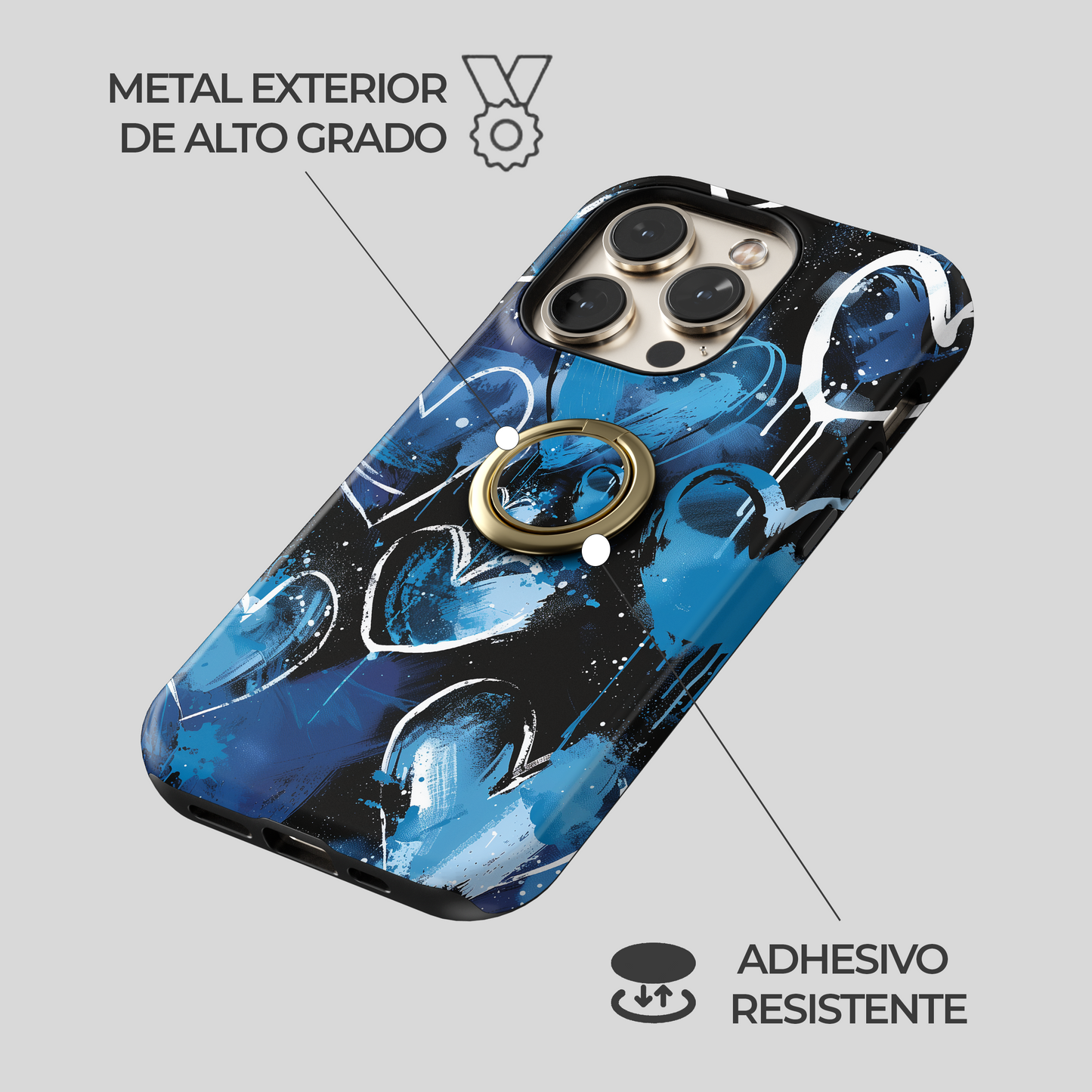 Soporte de anillo para celular Dripping Blue Hearts