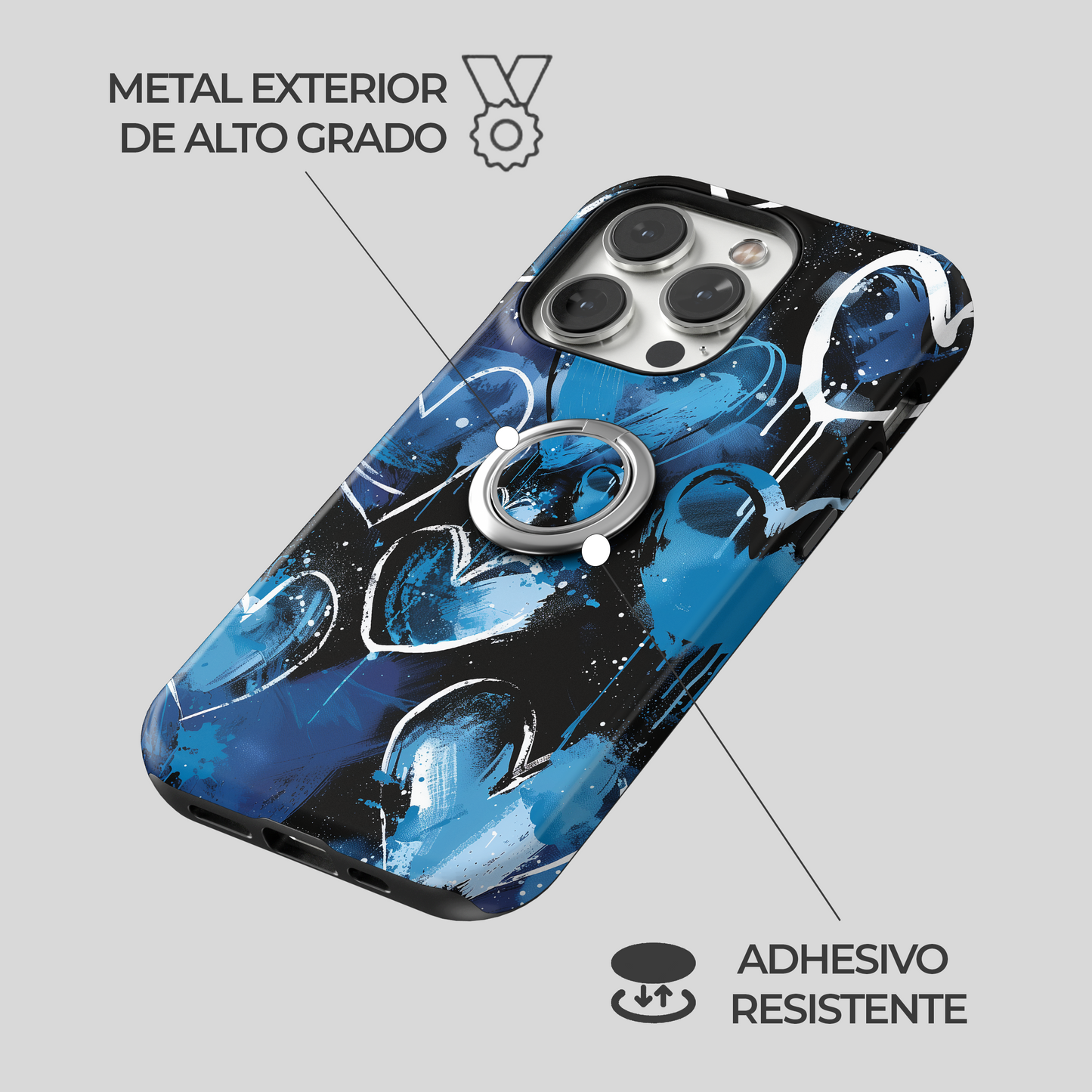 Soporte de anillo para celular Dripping Blue Hearts