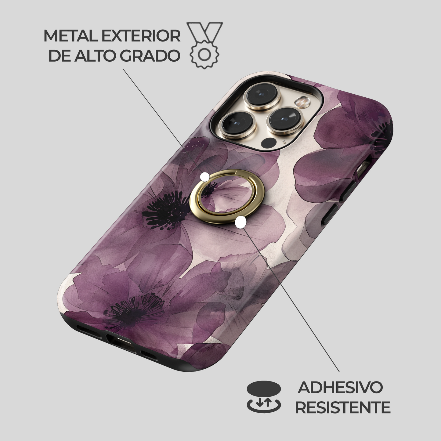 Soporte de anillo para celular Ethereal Purple Blooms
