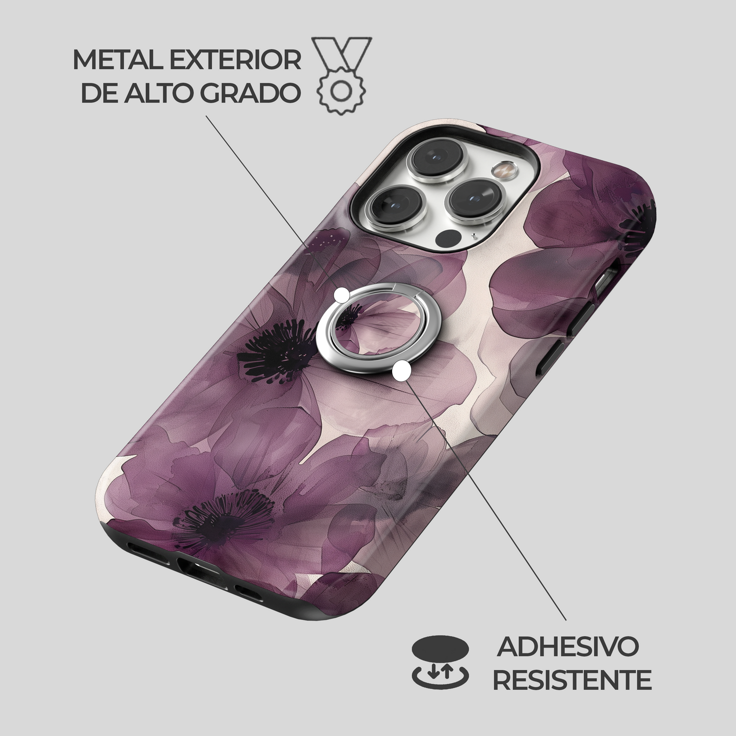 Soporte de anillo para celular Ethereal Purple Blooms