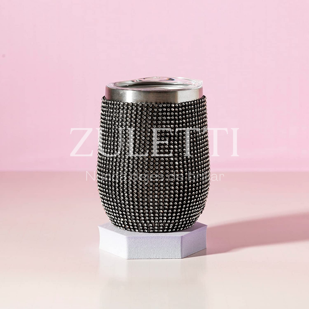 Vaso térmico Zuletti con cristales/ pedrería brillante de 12 oz/355 ml. Color Negro