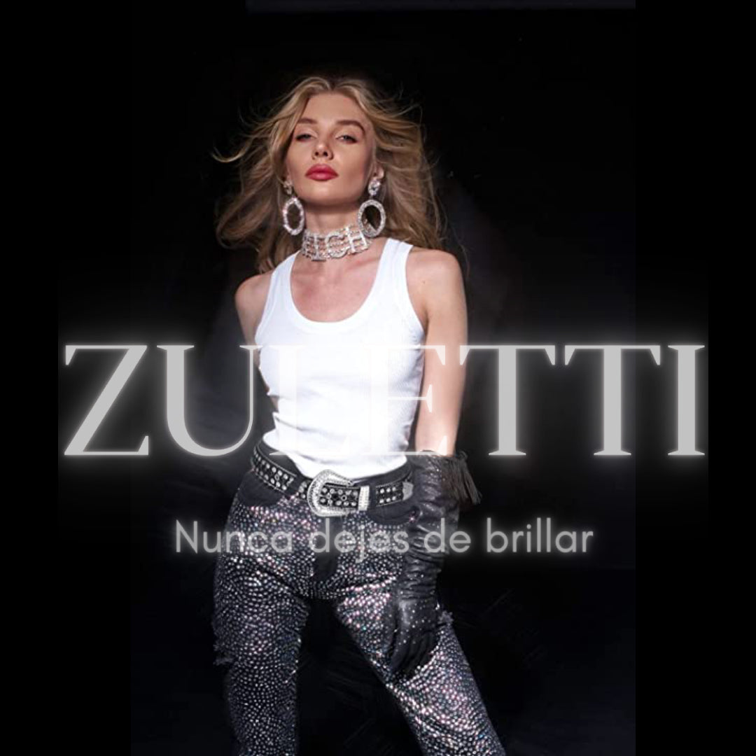 Cinturón ZULETTI con pedrería, diamantes, brillos, incrustados. Color negro