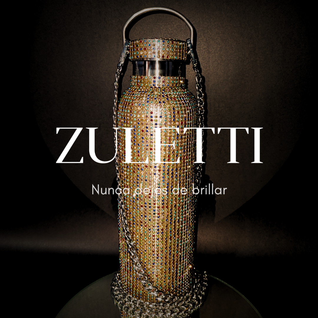 Termo Zuletti de acero inoxidable con brillos / cristales brillantes / diamantes. 900 ml. Color Dorado mix.