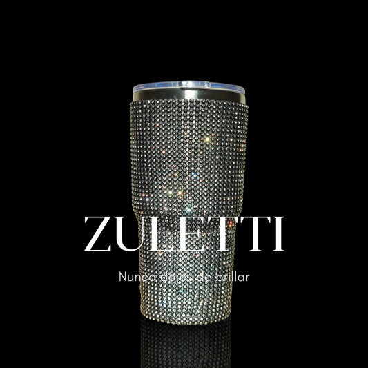 Vaso térmico Zuletti con brillos, tazón brillante de 600 ml con tapa antiderrames. Color negro