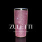 Vaso térmico Zuletti con brillos, tazón brillante de 600 ml con tapa antiderrames. Color rosado