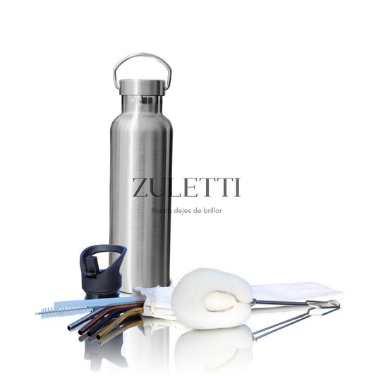 Termo de Acero Inoxidable ZULETTI Pro | Set Completo + Bombillas Reutilizables | 2 Tapas (Deportiva y Clásica) | Hidratación Eco