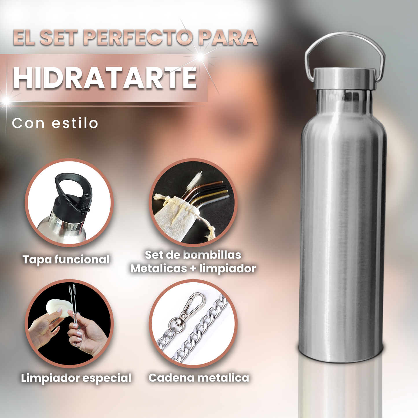 Termo de Acero Inoxidable ZULETTI Pro | Set Completo + Bombillas Reutilizables | 2 Tapas (Deportiva y Clásica) | Hidratación Eco