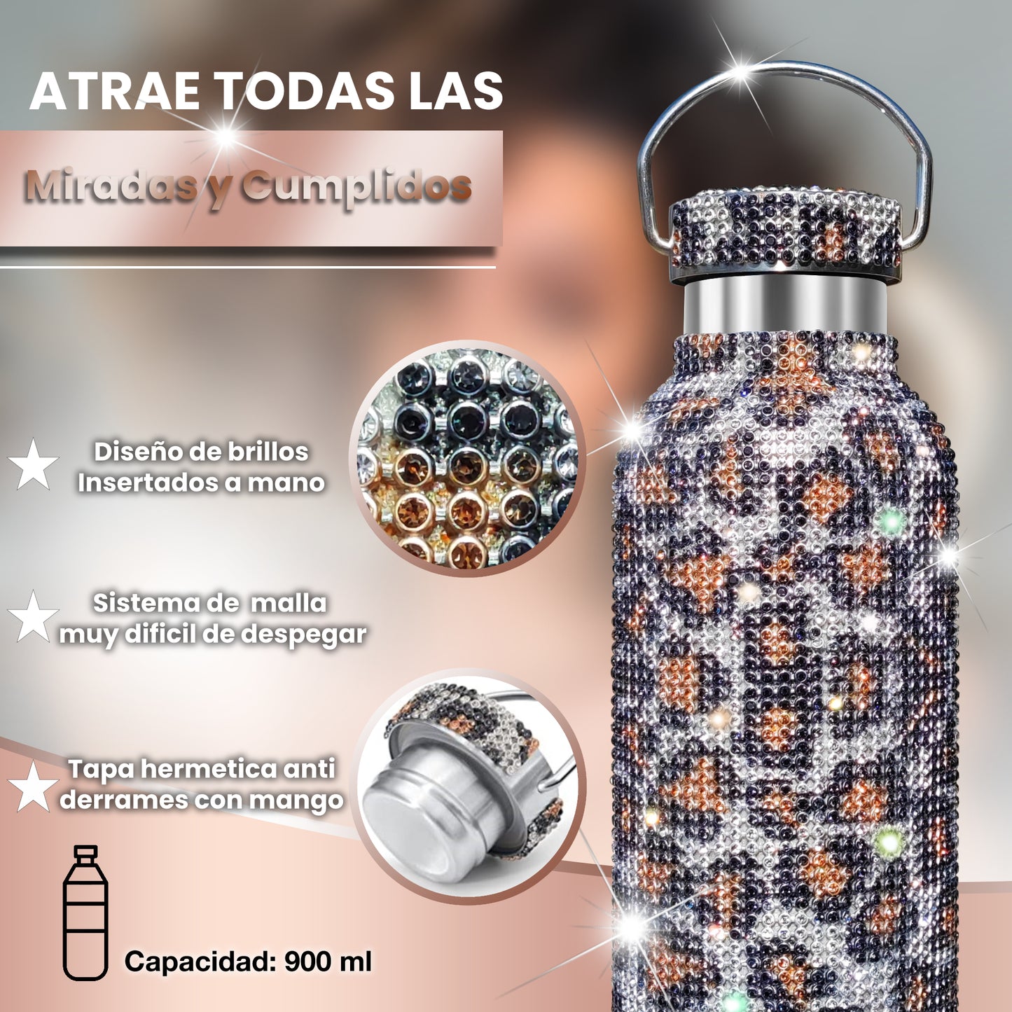 Botella Zuletti Brillante, Termo Con Brillos Y Accesorios | Animal print