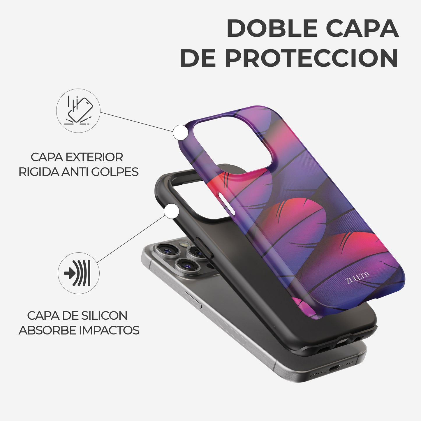 Carcasa Morada Fucsia Pluma Real Funda de Doble Capa de Máxima protección