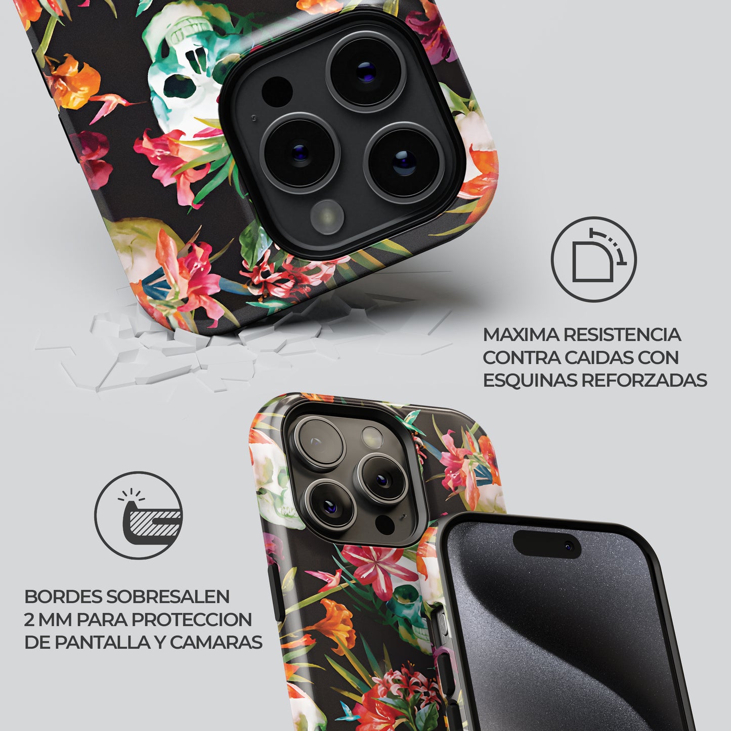 Carcasa Floral Flores de la Oscuridad Funda de Doble Capa de Máxima protección