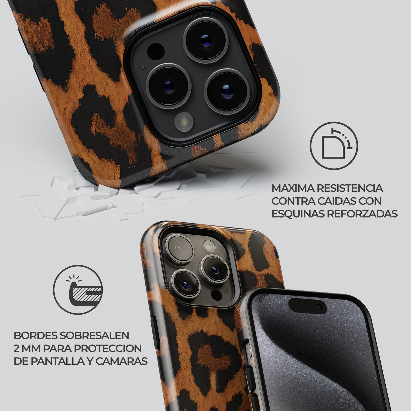 Carcasa Animal print Leopardo Elegante Funda de Doble Capa de Máxima protección