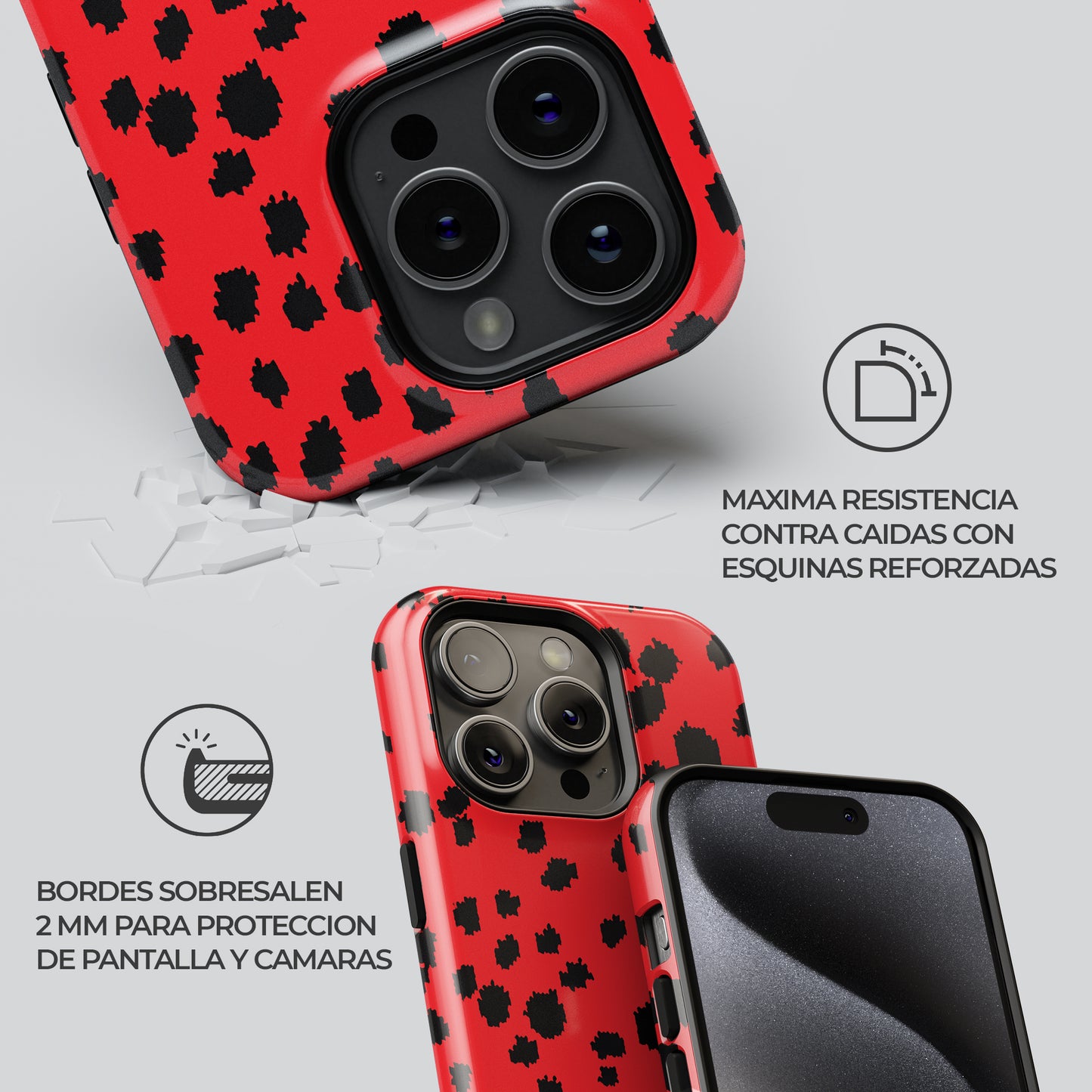 Carcasa Animal print rojo Obsidiana Escarlata Funda de Doble Capa de Máxima protección