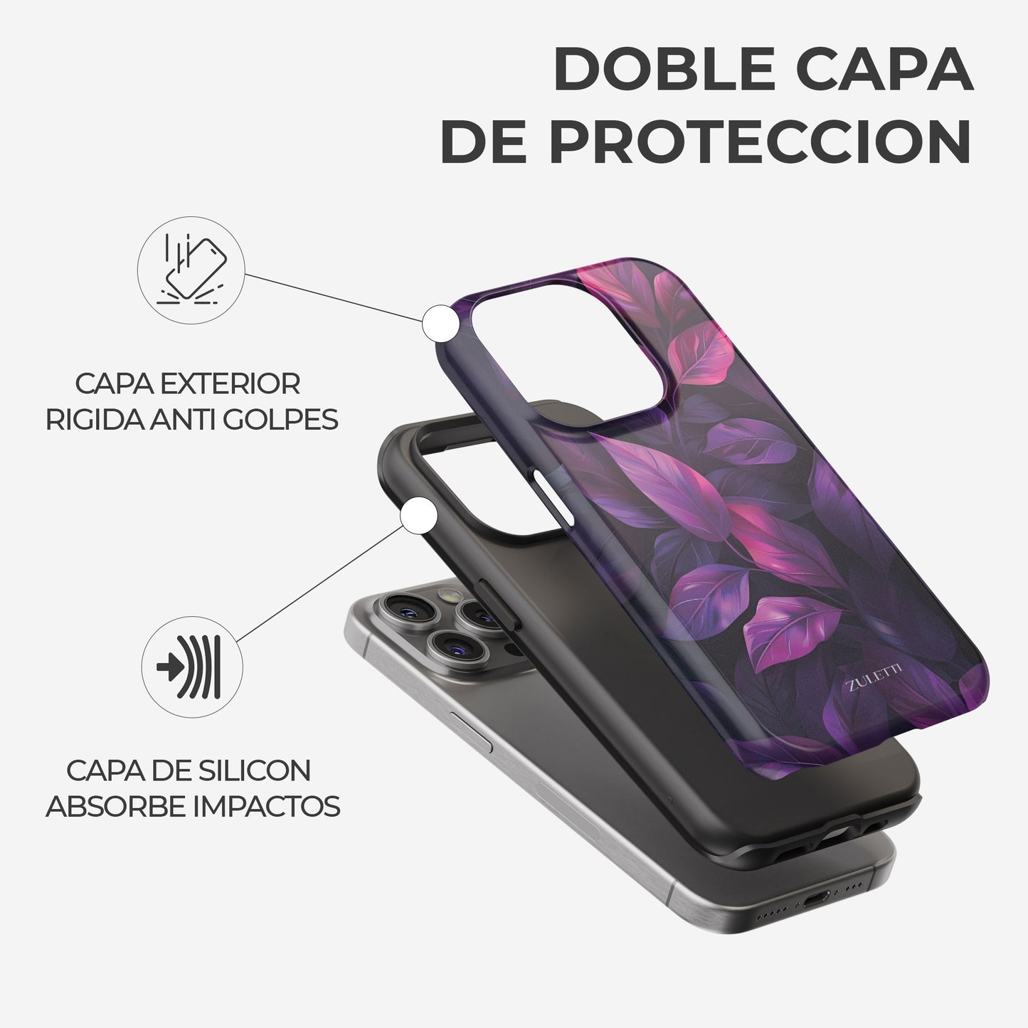 Carcasa Morada Mystic Leaves Funda de Doble Capa de Máxima protección