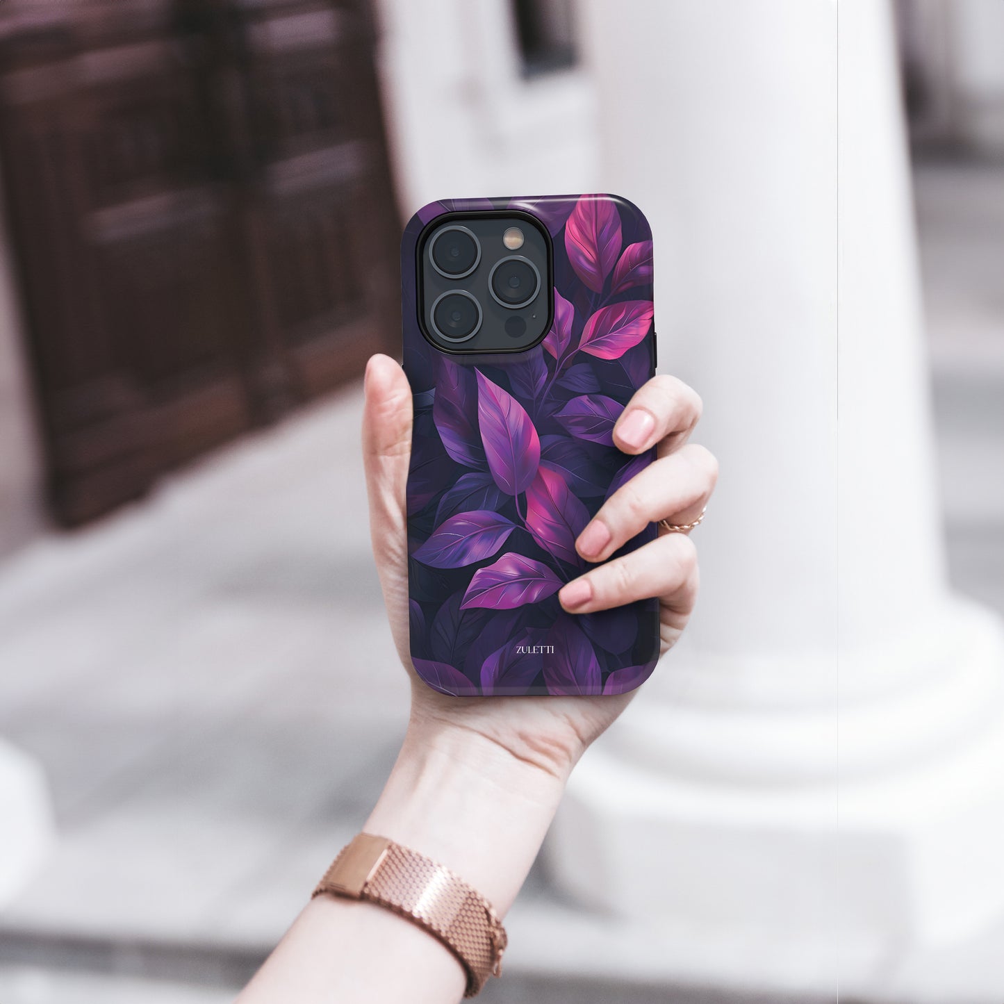 Carcasa Morada Mystic Leaves Funda de Doble Capa de Máxima protección