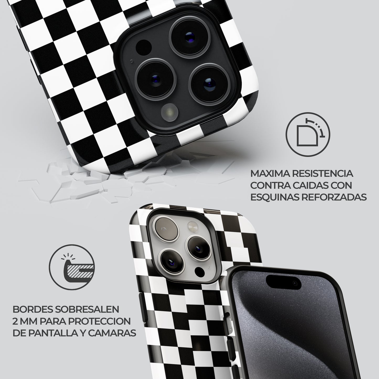 Carcasa Checkerboard Charm Funda de Doble Capa de Máxima protección