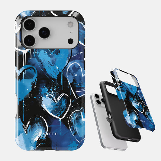 Carcasa Dripping Blue Hearts Funda de Doble Capa de Máxima protección.