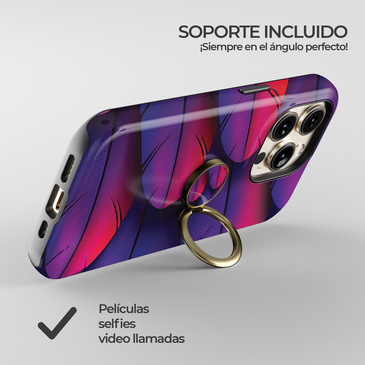 Soporte de anillo para celular Fucsia Pluma Real