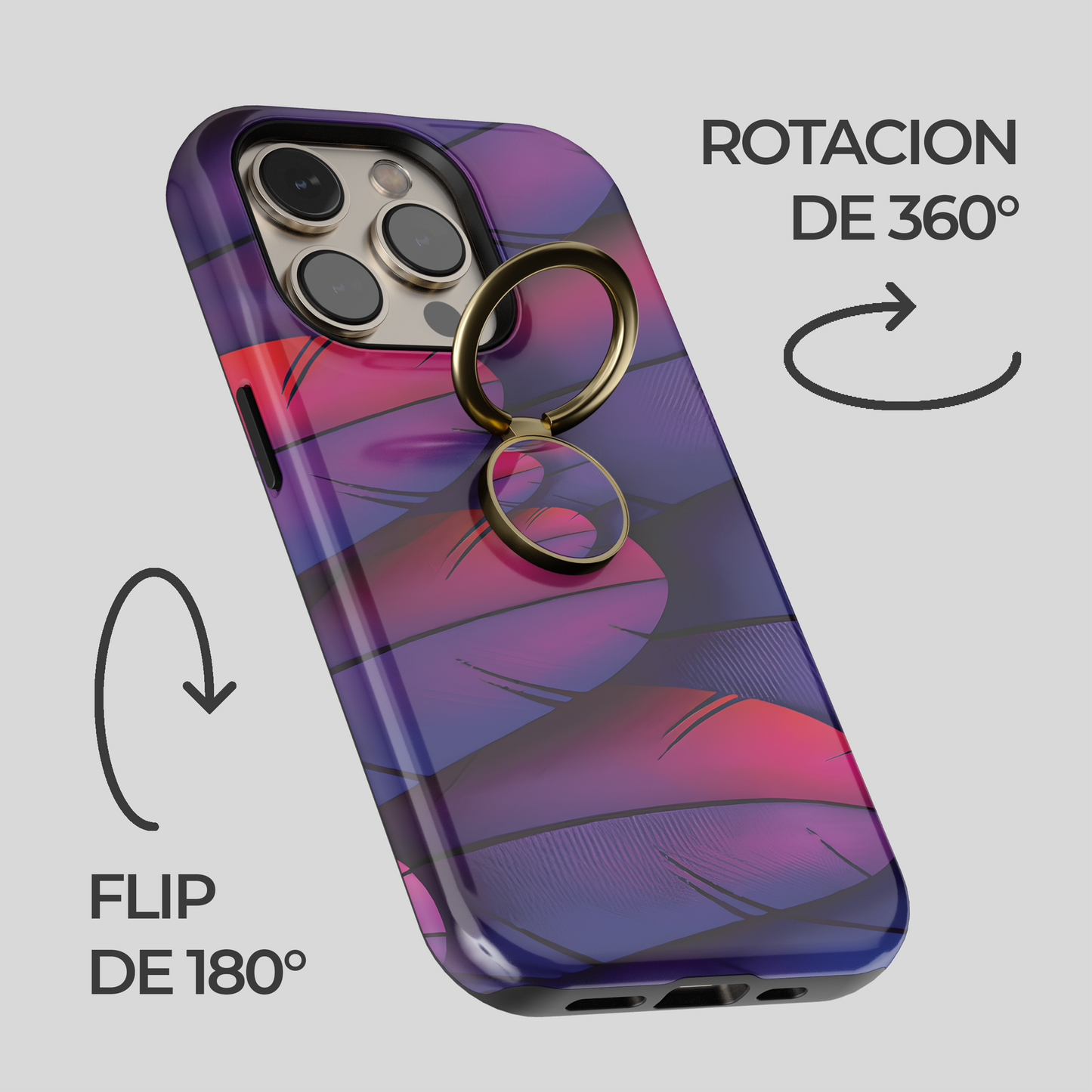 Soporte de anillo para celular Fucsia Pluma Real