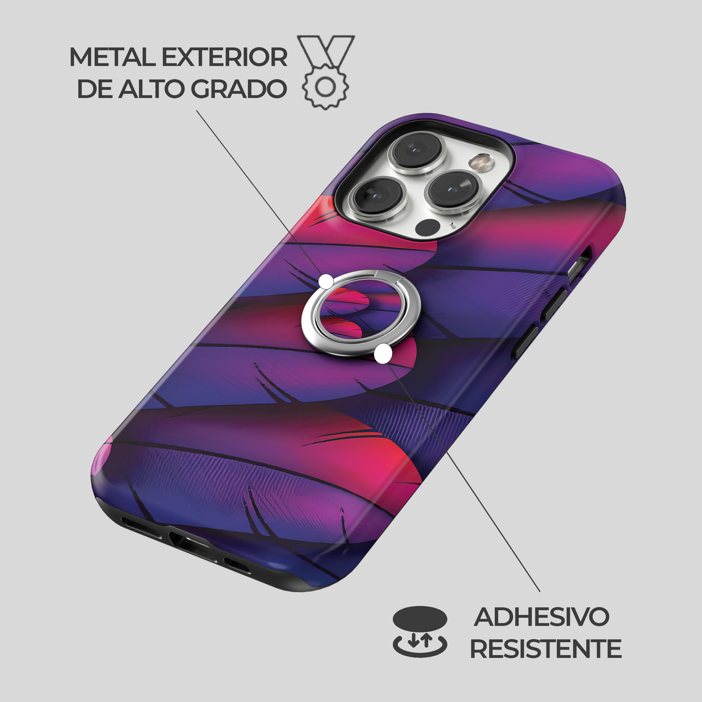 Soporte de anillo para celular Fucsia Pluma Real
