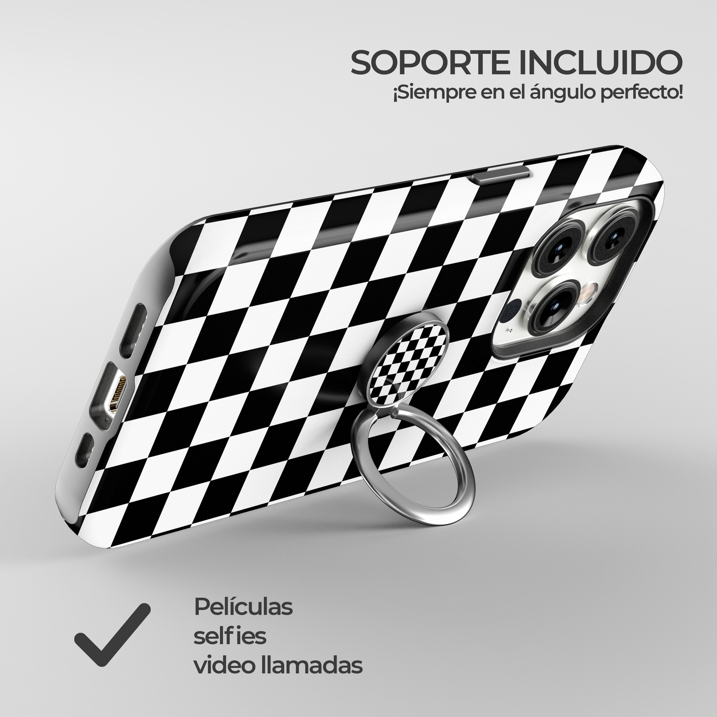 Soporte de anillo para celular Checkerboard Charm