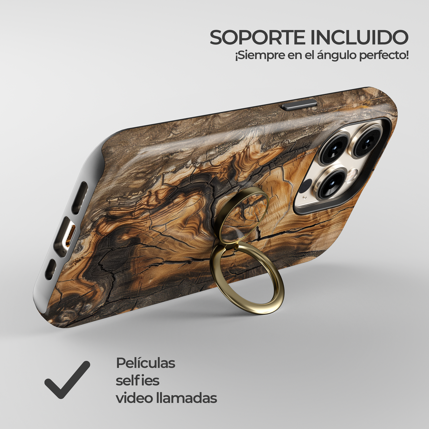 Soporte de anillo para celular Woodcut Elegance