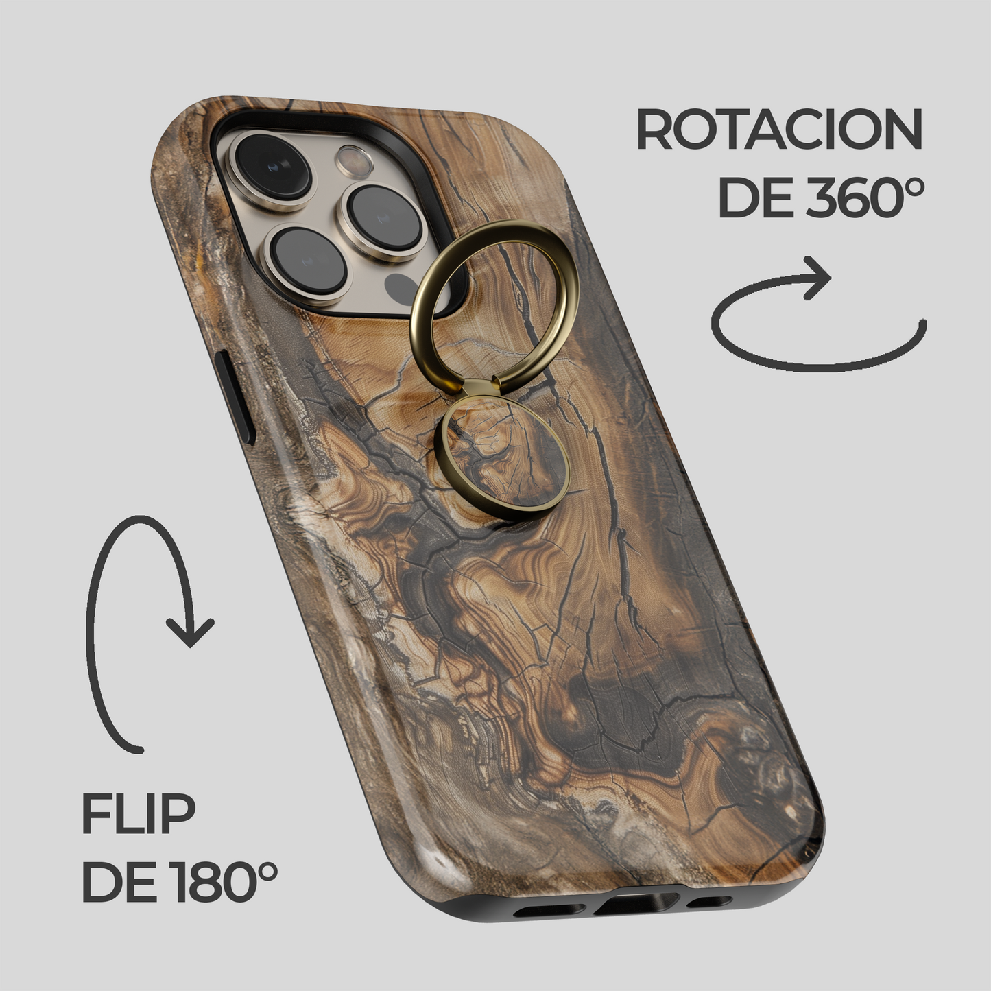 Soporte de anillo para celular Woodcut Elegance
