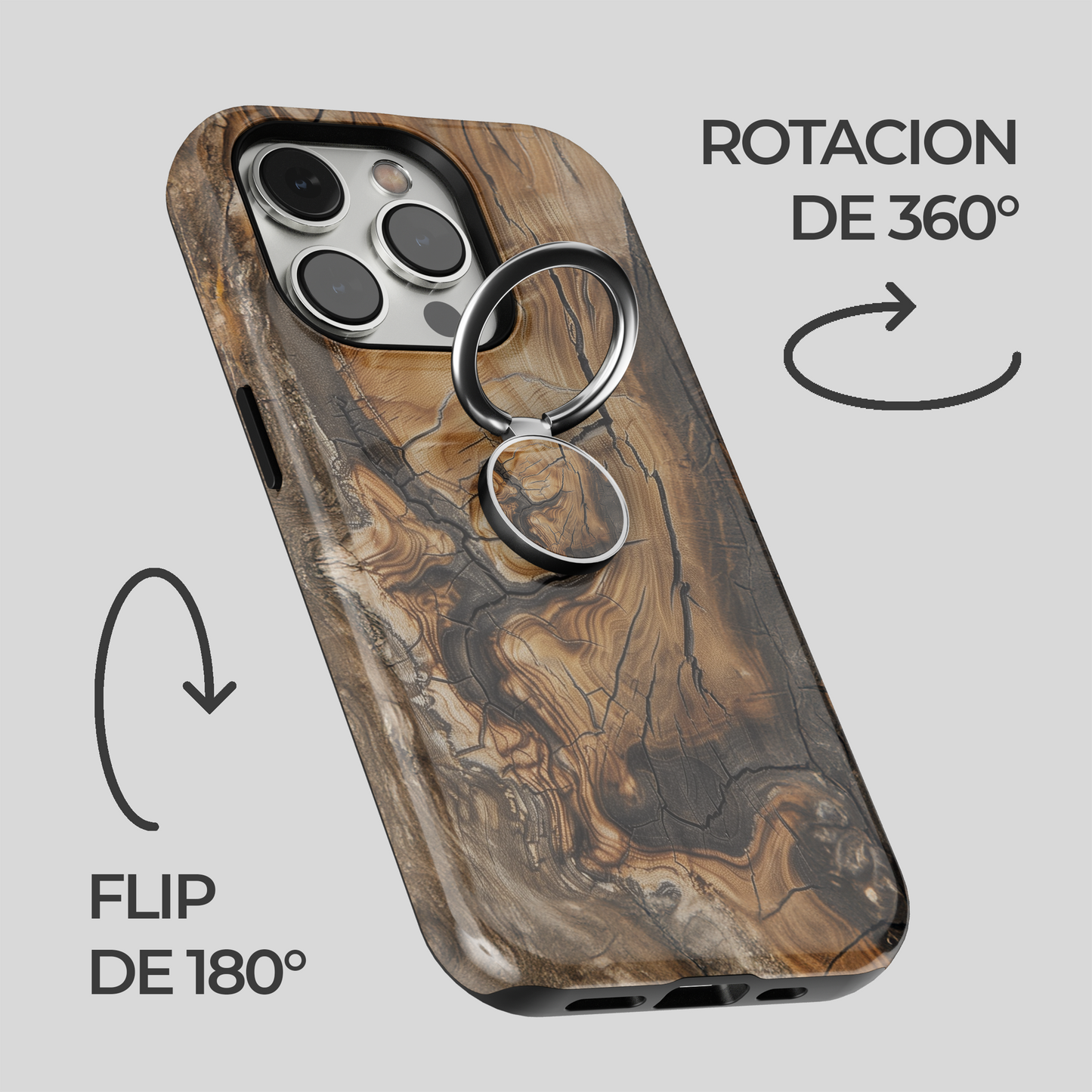 Soporte de anillo para celular Woodcut Elegance